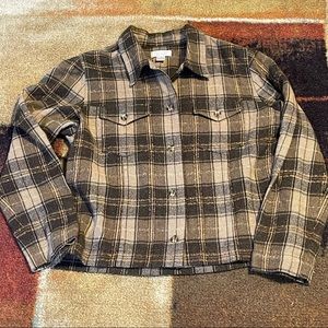 Brown and Tan Plaid Flannel Jacket
